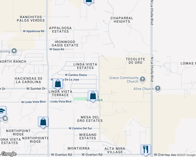 map of restaurants, bars, coffee shops, grocery stores, and more near 9742 North Camino Del Plata in Tucson