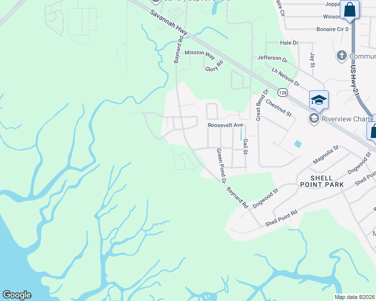 map of restaurants, bars, coffee shops, grocery stores, and more near 152 State Road S-7-256 in Beaufort