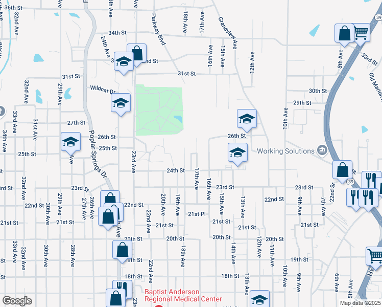 map of restaurants, bars, coffee shops, grocery stores, and more near 500 25th Street in Meridian