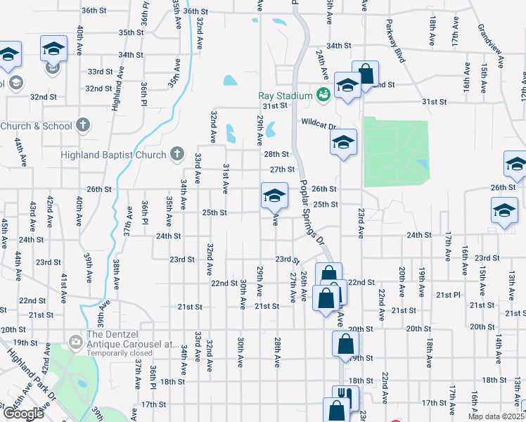 map of restaurants, bars, coffee shops, grocery stores, and more near 2801-2899 25th St in Meridian