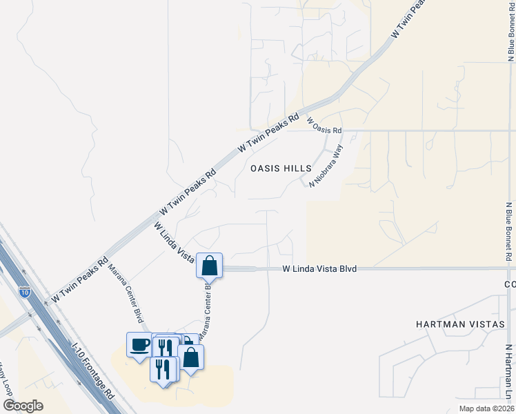 map of restaurants, bars, coffee shops, grocery stores, and more near 6193 West Bandelier Court in Tucson