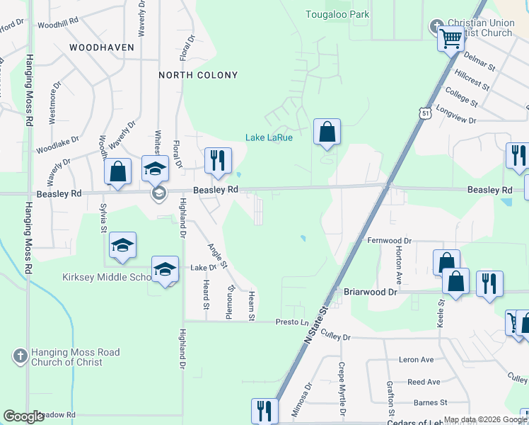 map of restaurants, bars, coffee shops, grocery stores, and more near 339 Beasley Road in Jackson