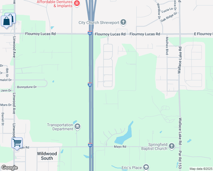map of restaurants, bars, coffee shops, grocery stores, and more near 216 Kandila Trail in Shreveport