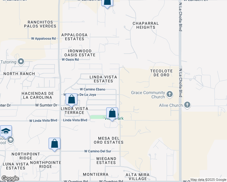 map of restaurants, bars, coffee shops, grocery stores, and more near 2561 West Camino Llano in Tucson