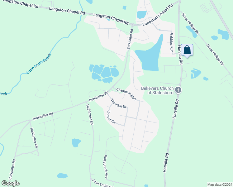 map of restaurants, bars, coffee shops, grocery stores, and more near 4988 Burkhalter Road in Statesboro