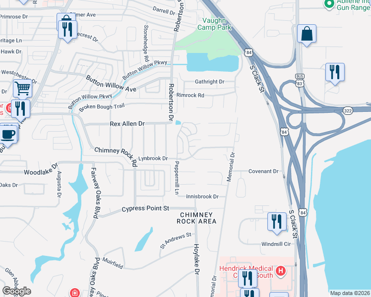 map of restaurants, bars, coffee shops, grocery stores, and more near 5265 Wyndham Court in Abilene