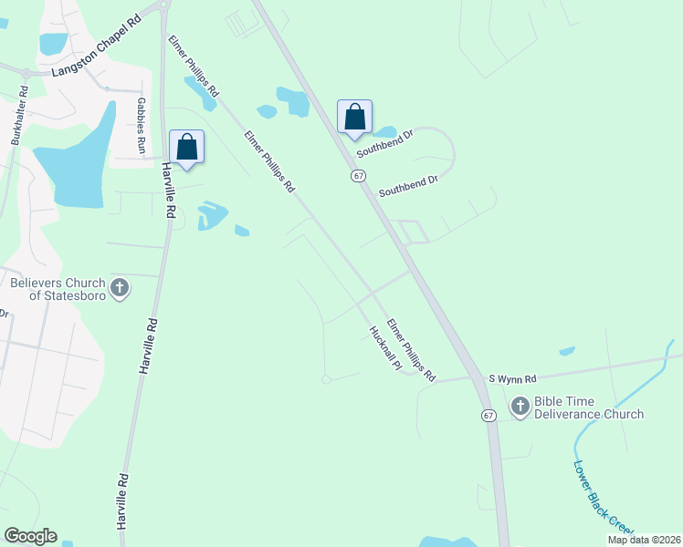 map of restaurants, bars, coffee shops, grocery stores, and more near 1510 Mansfield Road in Statesboro