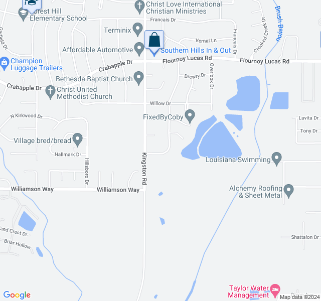 map of restaurants, bars, coffee shops, grocery stores, and more near 872 Countryside Drive in Shreveport