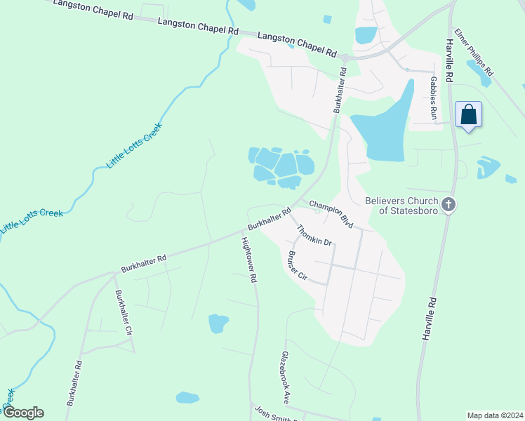 map of restaurants, bars, coffee shops, grocery stores, and more near 4868 Burkhalter Road in Statesboro