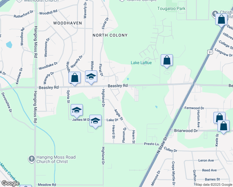 map of restaurants, bars, coffee shops, grocery stores, and more near 405 Beasley Road in Jackson