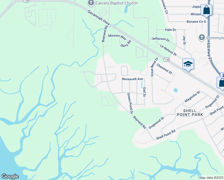 map of restaurants, bars, coffee shops, grocery stores, and more near 133 Baynard Road in Beaufort