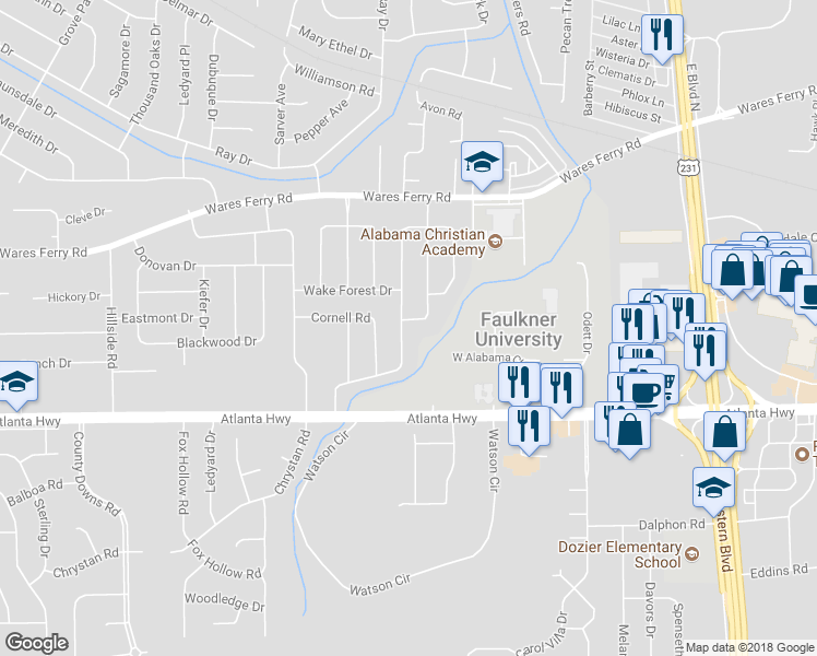 map of restaurants, bars, coffee shops, grocery stores, and more near 200 Harvard Road in Montgomery