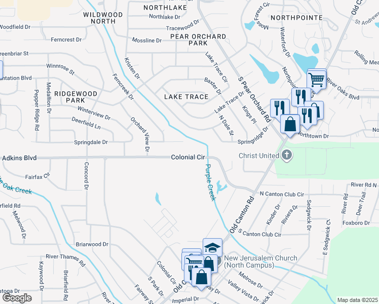 map of restaurants, bars, coffee shops, grocery stores, and more near 722 Colonial Circle in Jackson