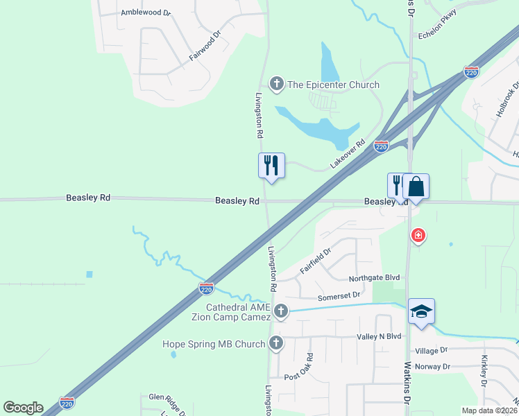 map of restaurants, bars, coffee shops, grocery stores, and more near 6100 Livingston Road in Jackson