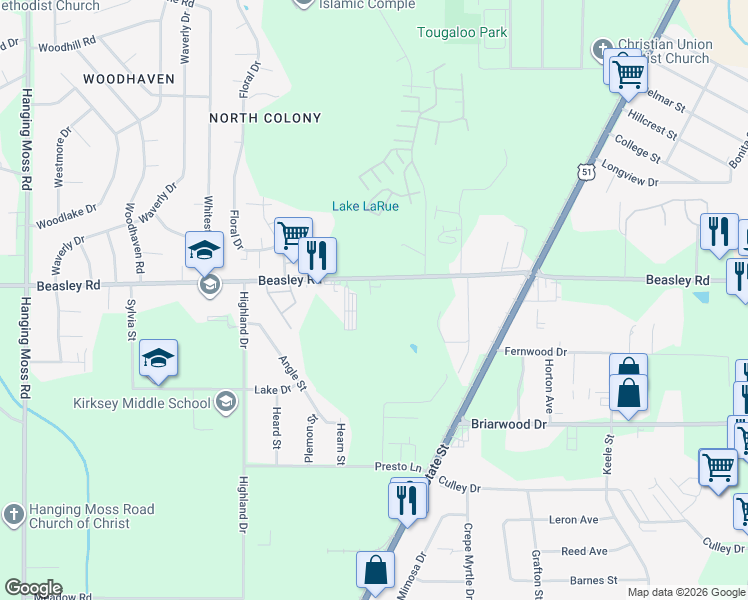 map of restaurants, bars, coffee shops, grocery stores, and more near 339 Beasley Road in Jackson