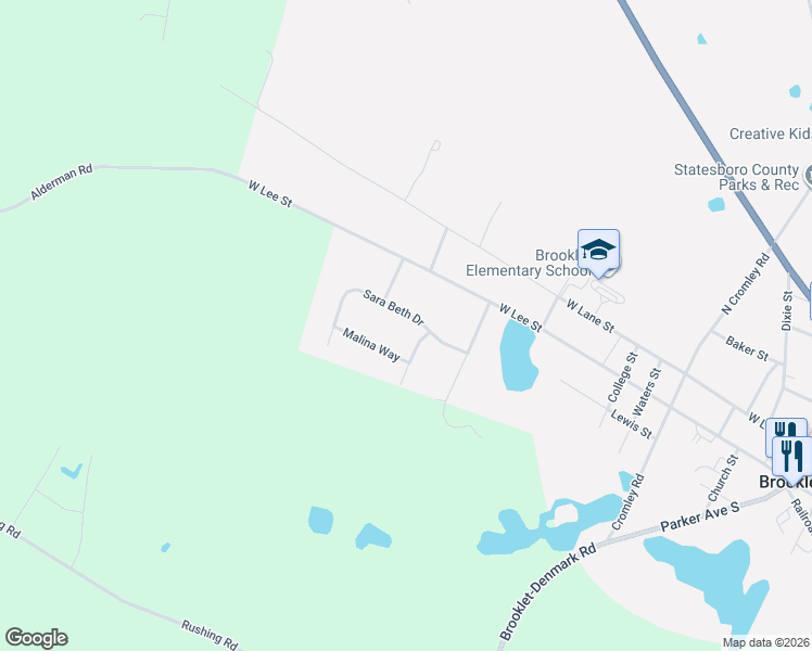 map of restaurants, bars, coffee shops, grocery stores, and more near 211 Sara Beth Drive in Brooklet