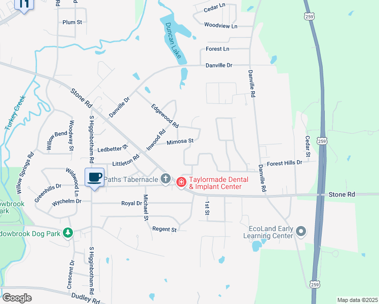 map of restaurants, bars, coffee shops, grocery stores, and more near 3103 Rockbrook Dr in Kilgore