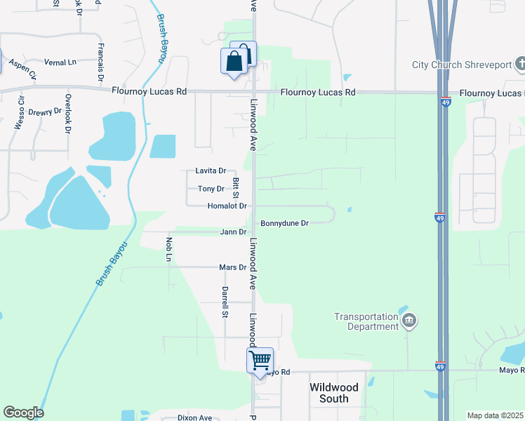 map of restaurants, bars, coffee shops, grocery stores, and more near 401 Homalot Drive in Shreveport