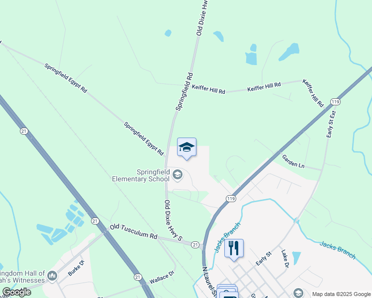 map of restaurants, bars, coffee shops, grocery stores, and more near 372 Old Dixie Highway South in Springfield
