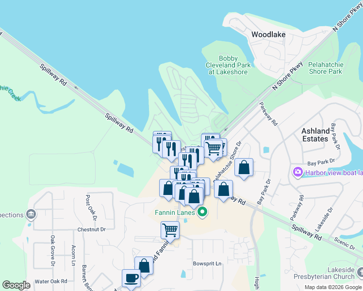 map of restaurants, bars, coffee shops, grocery stores, and more near 10 E Bluff in Brandon