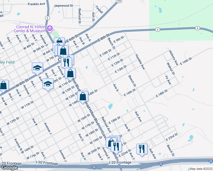 map of restaurants, bars, coffee shops, grocery stores, and more near 210 East 14th Street in Cisco