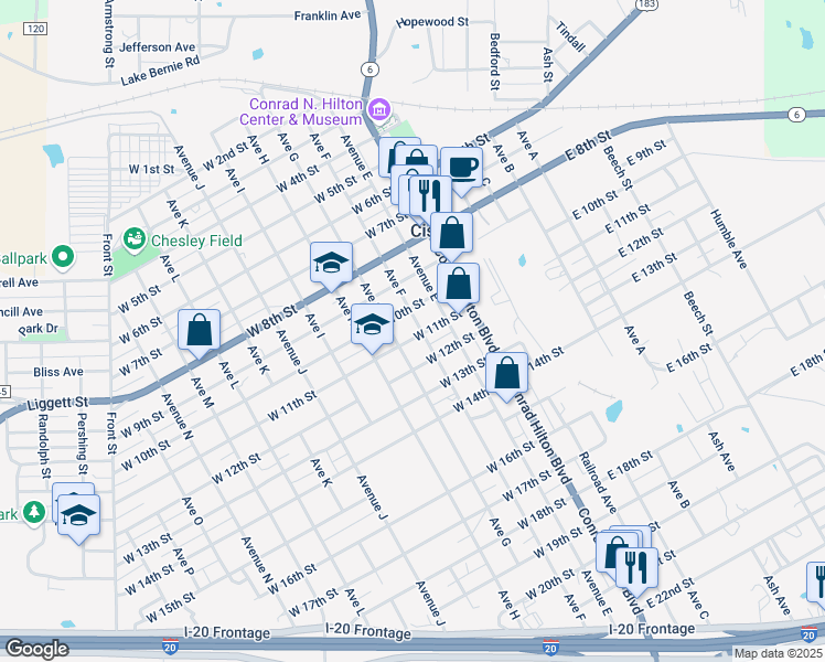 map of restaurants, bars, coffee shops, grocery stores, and more near 307 West 10th Street in Cisco