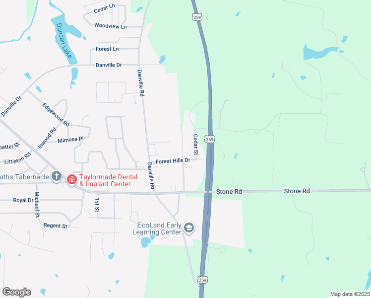 map of restaurants, bars, coffee shops, grocery stores, and more near 600 Pine Burr Lane in Kilgore