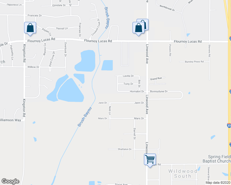 map of restaurants, bars, coffee shops, grocery stores, and more near 9616 Debra Joy Lane in Shreveport