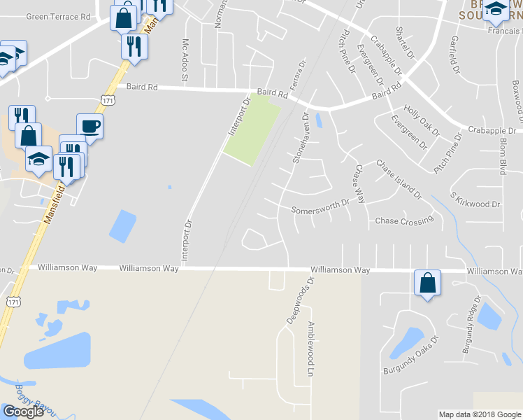 map of restaurants, bars, coffee shops, grocery stores, and more near 2508 Kristiansand Court in Shreveport