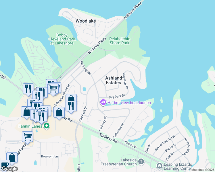 map of restaurants, bars, coffee shops, grocery stores, and more near 102 Park Trail in Brandon
