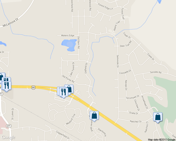 map of restaurants, bars, coffee shops, grocery stores, and more near 154 Oldfield Drive in Montgomery