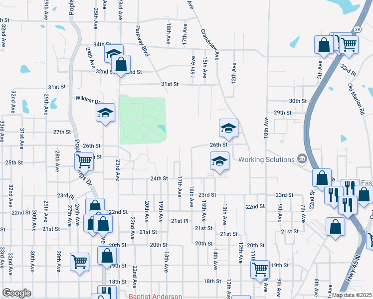 map of restaurants, bars, coffee shops, grocery stores, and more near 2523 16th Avenue in Meridian