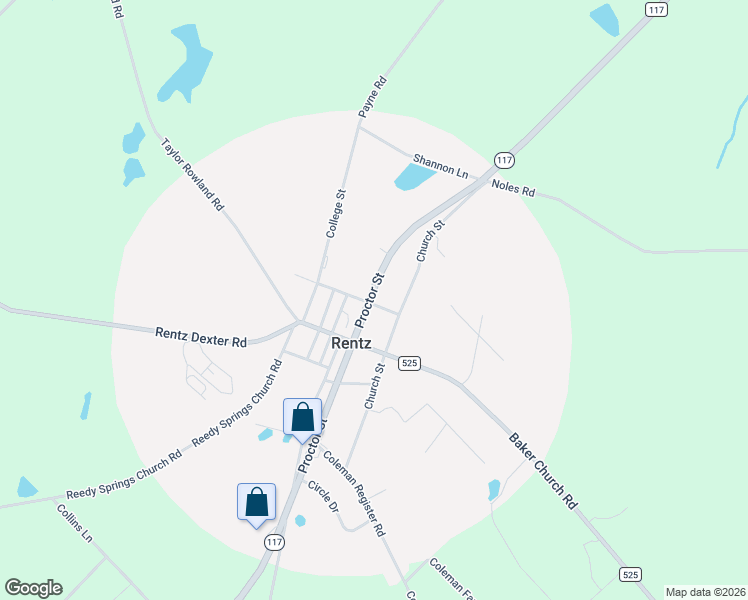 map of restaurants, bars, coffee shops, grocery stores, and more near 2112 Proctor Street in Rentz