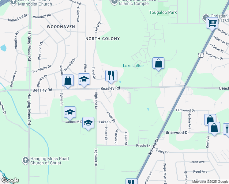 map of restaurants, bars, coffee shops, grocery stores, and more near 405 Beasley Road in Jackson