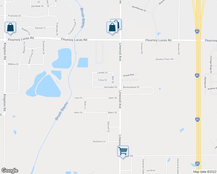 map of restaurants, bars, coffee shops, grocery stores, and more near 412 Homalot Drive in Shreveport