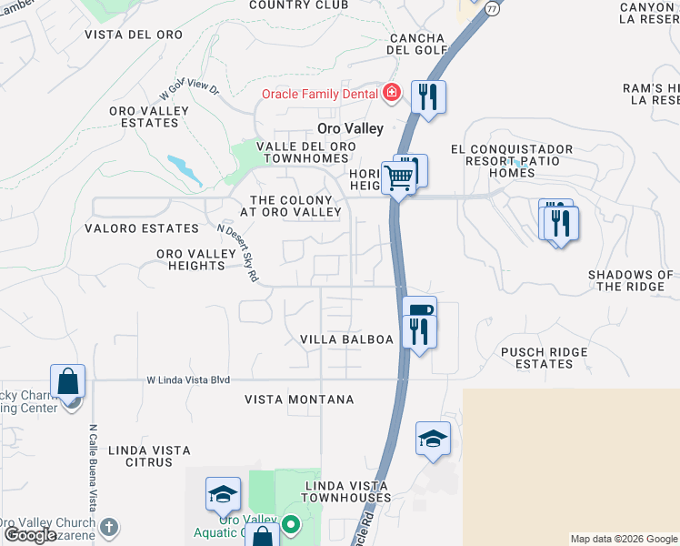 map of restaurants, bars, coffee shops, grocery stores, and more near 9836 North Wide Sky Drive in Tucson