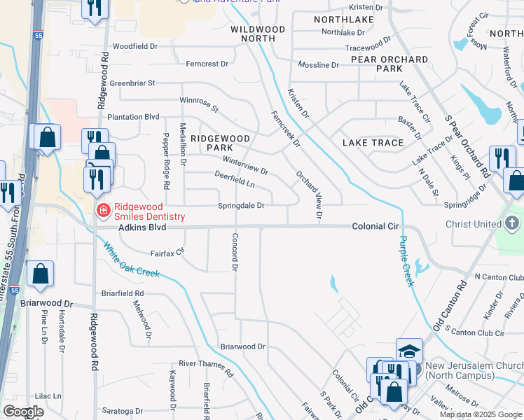 map of restaurants, bars, coffee shops, grocery stores, and more near 1331 Springdale Drive in Jackson