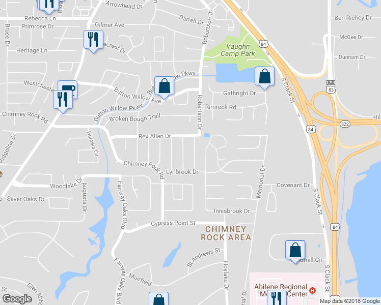 map of restaurants, bars, coffee shops, grocery stores, and more near 5242 Sherbrooke Lane in Abilene