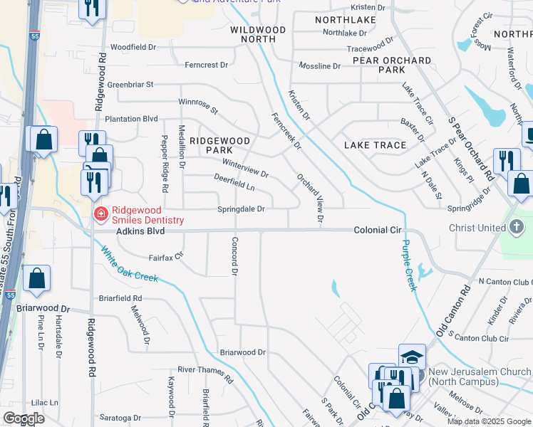 map of restaurants, bars, coffee shops, grocery stores, and more near 1331 Springdale Drive in Jackson