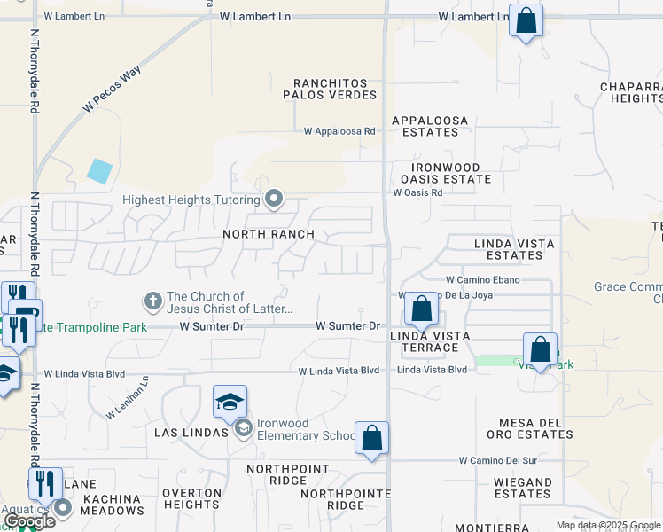 map of restaurants, bars, coffee shops, grocery stores, and more near 9840 North Canyon Brook Place in Tucson