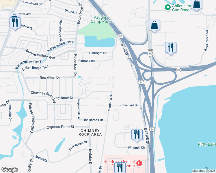 map of restaurants, bars, coffee shops, grocery stores, and more near 2301 Biltmore Court in Abilene