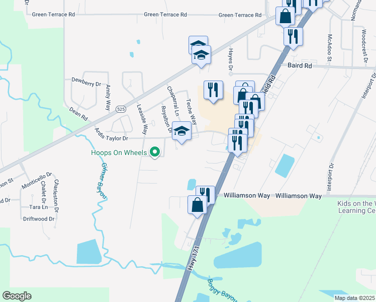 map of restaurants, bars, coffee shops, grocery stores, and more near 3131 Ardis Taylor Drive in Shreveport