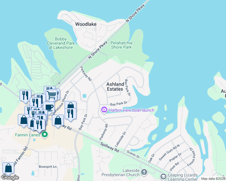 map of restaurants, bars, coffee shops, grocery stores, and more near 102 Park Trail in Brandon