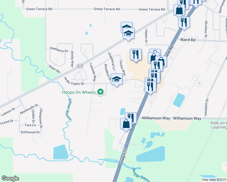 map of restaurants, bars, coffee shops, grocery stores, and more near 3131 Ardis Taylor Drive in Shreveport