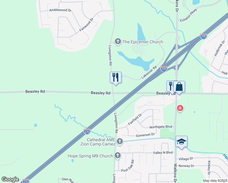 map of restaurants, bars, coffee shops, grocery stores, and more near 6100 Livingston Road in Jackson