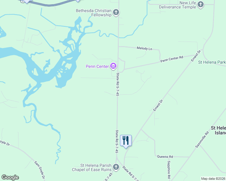 map of restaurants, bars, coffee shops, grocery stores, and more near 148 Doctor Martin Luther King Junior Drive in Saint Helena Island