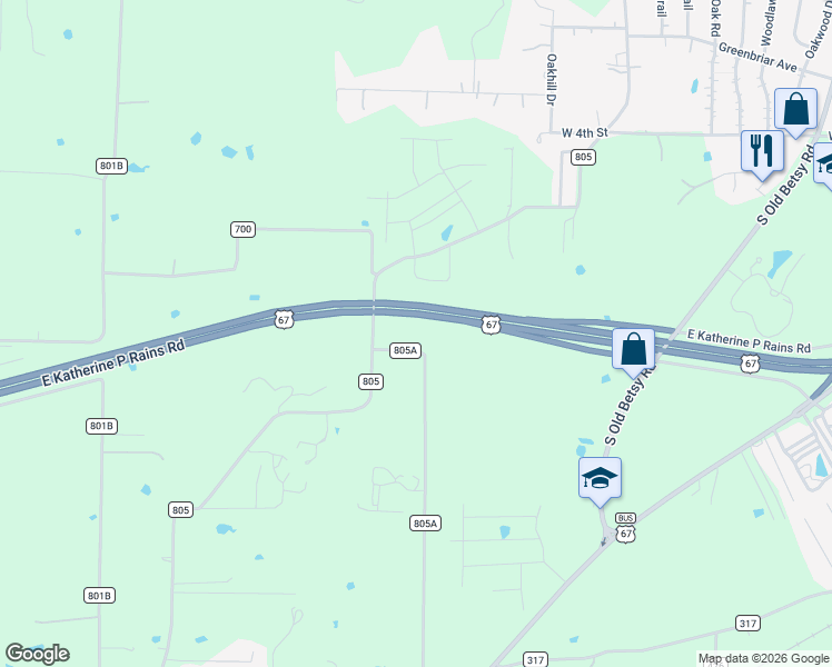 map of restaurants, bars, coffee shops, grocery stores, and more near 714 County Road 805A in Cleburne