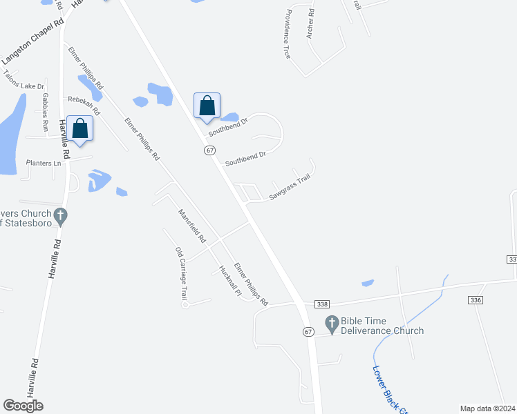 map of restaurants, bars, coffee shops, grocery stores, and more near 192 Sawgrass Trail in Statesboro