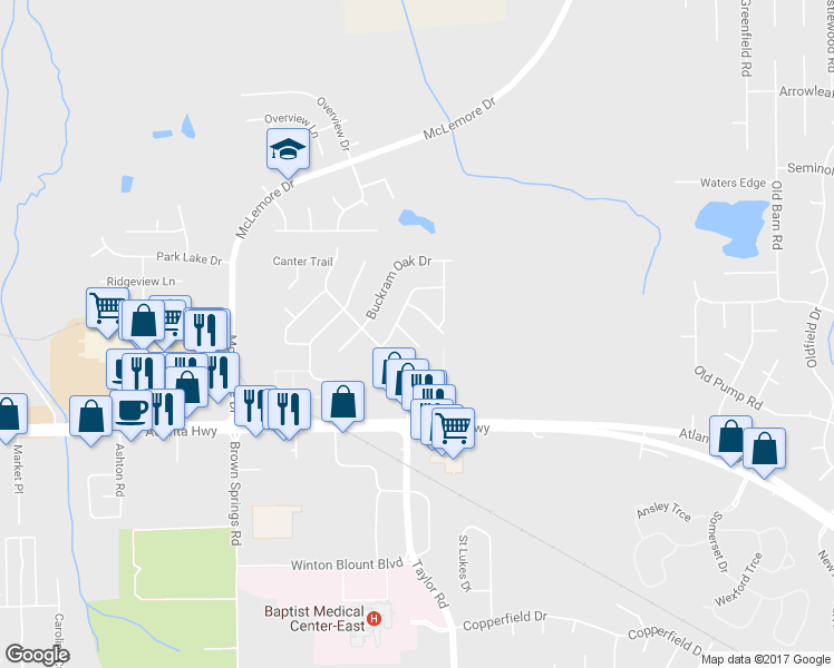 map of restaurants, bars, coffee shops, grocery stores, and more near 118 Kentucky Oaks Street in Montgomery