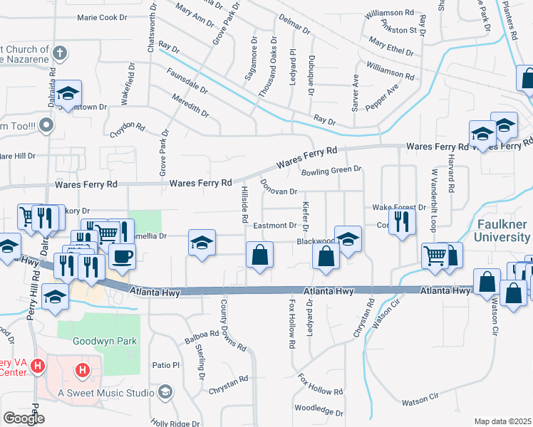 map of restaurants, bars, coffee shops, grocery stores, and more near 4318 Hagan Road in Montgomery
